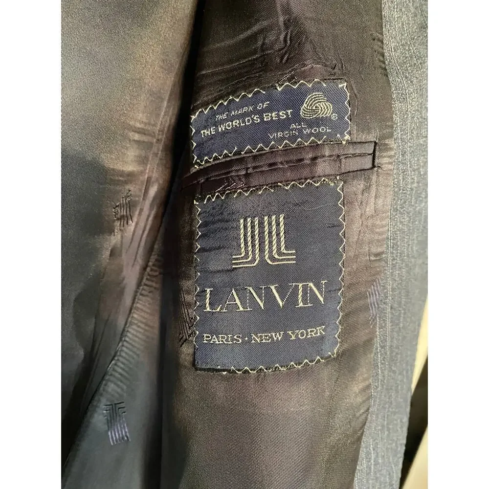 Vtg Lanvin Virgin Wool Pinstripe Suit Set Surgeon Cuff 40 R? / 35 x 31.5 Pants